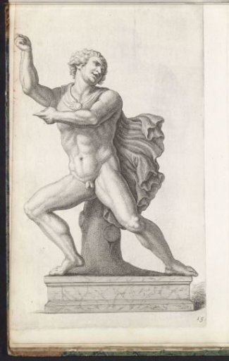 Sculpture of a nude man with a traveling cloak