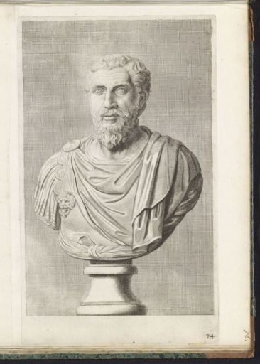 Bust of a bearded man in breastplate, front view