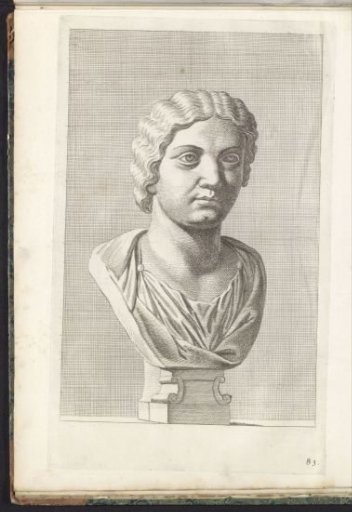 Bust of a woman with shoulder-length wavy hair