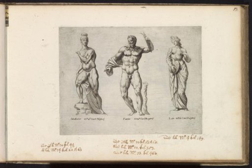 Sculptures of a gladiator, a faun, and Leda with the Swan