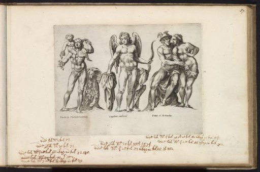 Sculptures of Bacchus, Amor, and Mercury, and Venus as lovers