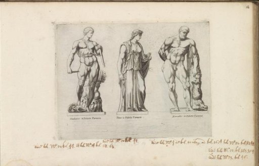 Sculptures of a gladiator, Flora, and Hercules