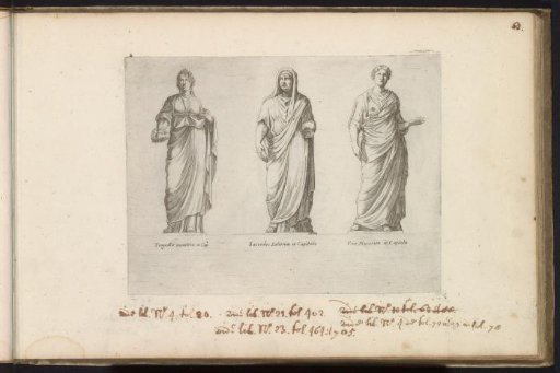 Sculptures of Tragedy, a Roman priest, and a muse