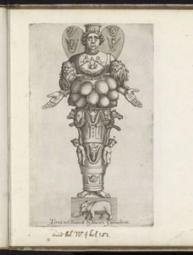 Sculpture of a fertility goddess with many breasts