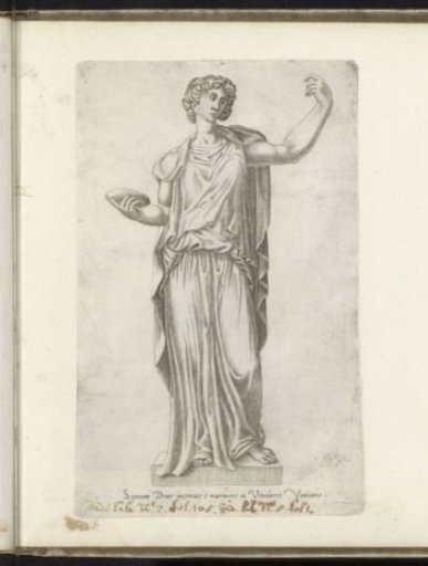 Sculpture of a goddess with a shield