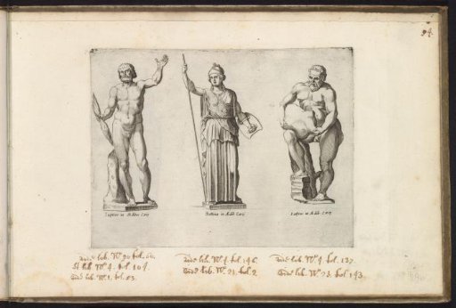 Sculptures of Jupiter, Bellona, and Silenus with a wine bag