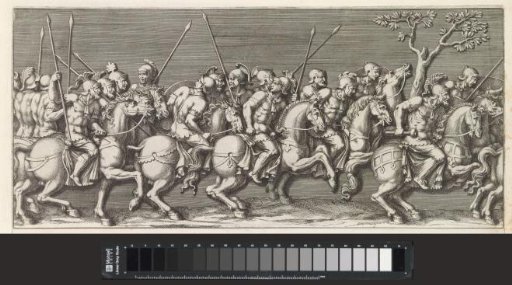 Part of a triumphal procession with soldiers carrying spears on horseback