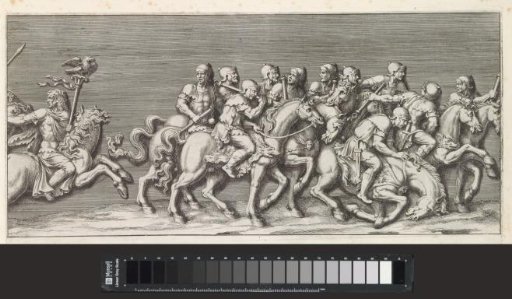 Part of a triumphal procession with soldiers carrying maces on horseback