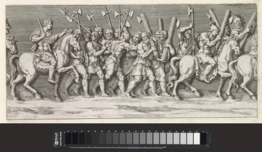 Part of a triumphal procession with Emperor Sigismund I on horseback and soldiers with halberds and fasces
