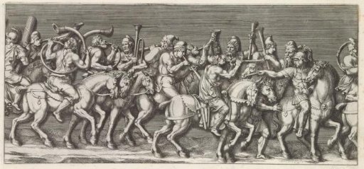 Part of a triumphal procession with musicians on horseback