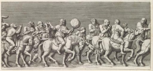 Part of a triumphal procession with senators and politicians on horseback