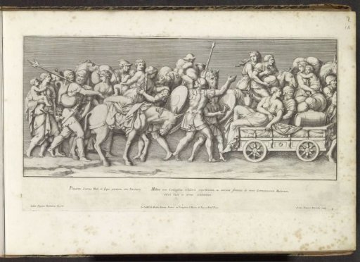 Part of a triumphal procession with soldiers carrying shields and arrows