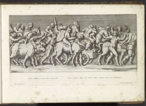 Part of a triumphal procession with soldiers carrying spears and slings