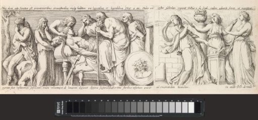 Relief with Diana, a man on his deathbed, and women around an altar