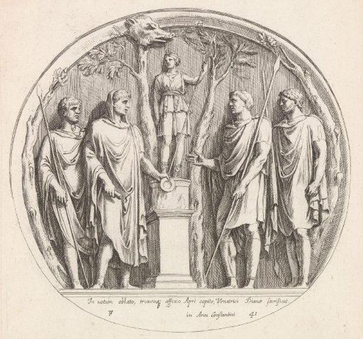 Relief with a Roman emperor making an offering to Diana
