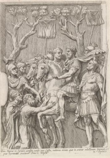 Relief with two prisoners kneeling before Emperor Marcus Aurelius on horseback