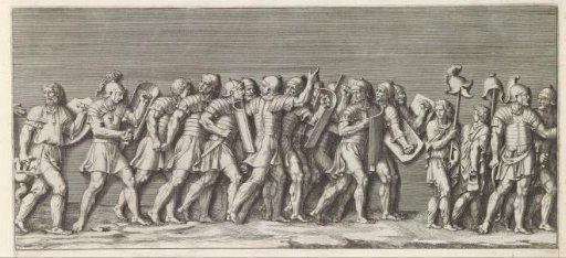 Part of a triumphal procession with soldiers carrying shields