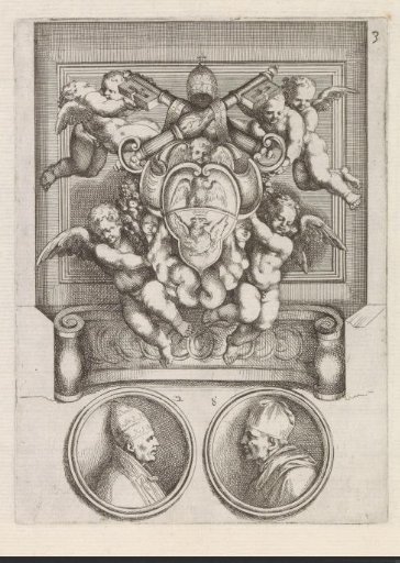 Five putti bearing the papal arms