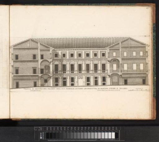 Vertical section and the façade of the inner courtyard of Palazzo Altemps