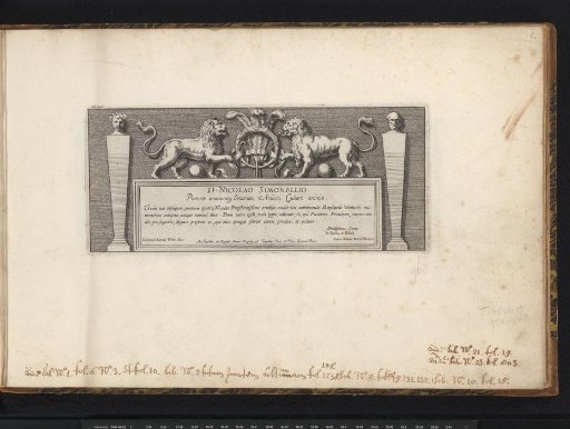 Title print with lions and herm figures