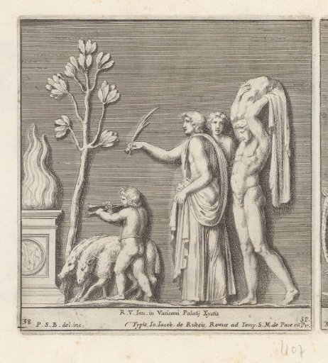 Three Men, a Child, a Sheep, and a Pig Walking to an Altar