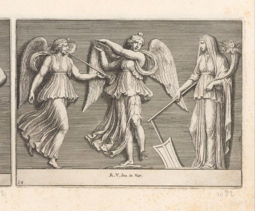 Two angels and a female figure