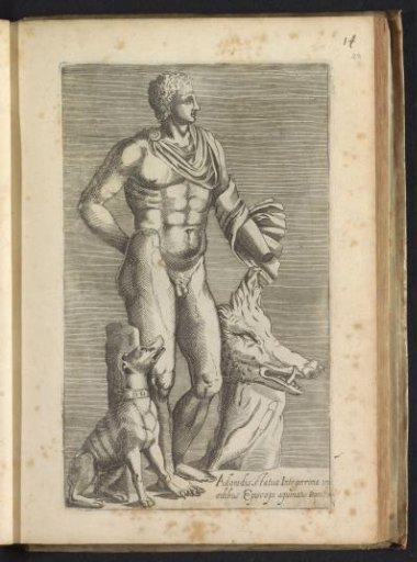 Sculpture of Adonis with hunting dog and head of a boar