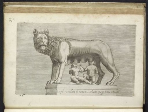 Sculpture of the Capitoline Wolf suckling the twins Romulus and Remus