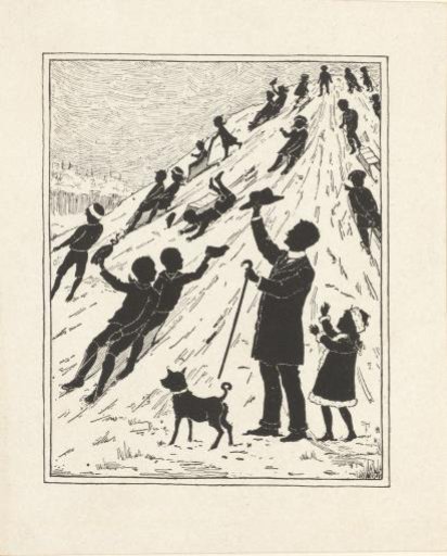 Children sledding down a mountain