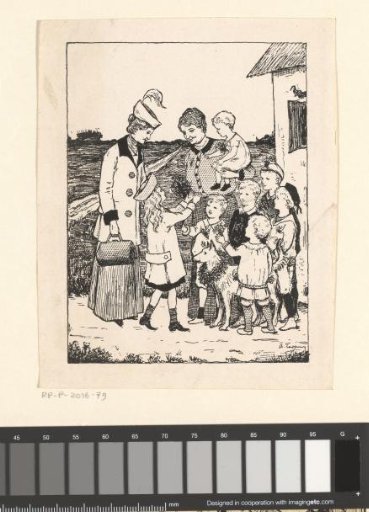Children offering a woman heather flowers