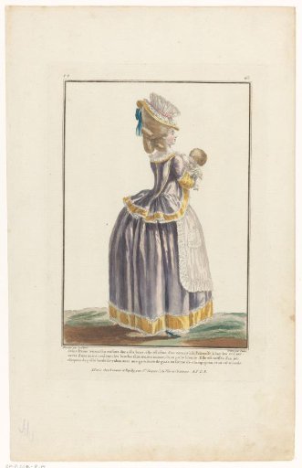 Gallerie des Modes et Costumes Français, 1779, cc 160: Young lady holding her child (...)