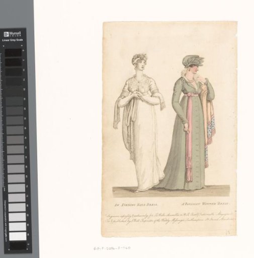 La Belle Assemblée, March 1 1807, No. 14: An evening ball dress / A Parisian winter dress