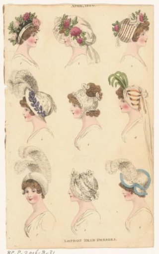 Magazine of Female Fashions of London and Paris, April 1800, London Head Dresses