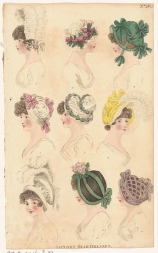 Magazine of Female Fashions of London and Paris, No. 28: London Head Dresses