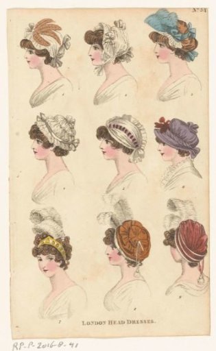 Magazine of Female Fashions of London and Paris, No. 34. (?). London Head Dresses