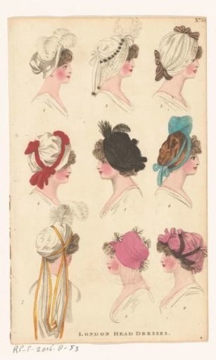 Magazine of Female Fashions of London and Paris, No. 33: London Head Dresses.