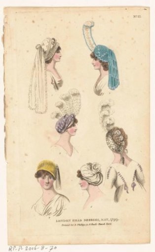 Magazine of Female Fashions of London and Paris, No. 15: London Head Dresses, May, 1799