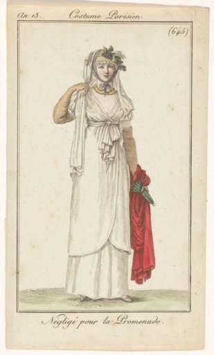 Woman in a Walking Costume Consisting of a White Gown