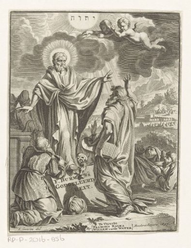 Allegorical representation with Christ, Moses, and a kneeling figure