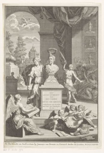 Bust of Hugo de Groot crowned by Victoria