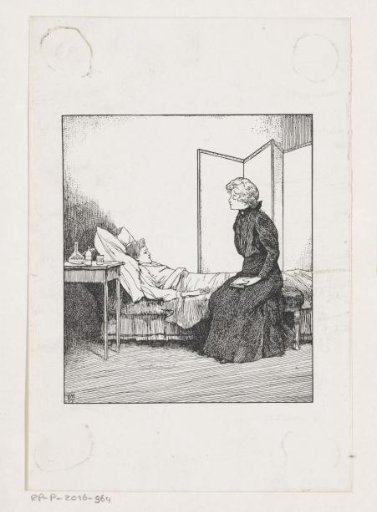 Woman seated on a boy's bed