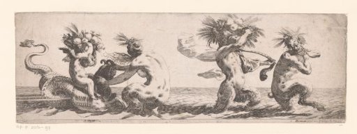 Frieze with satyrs and putti on a sea creature