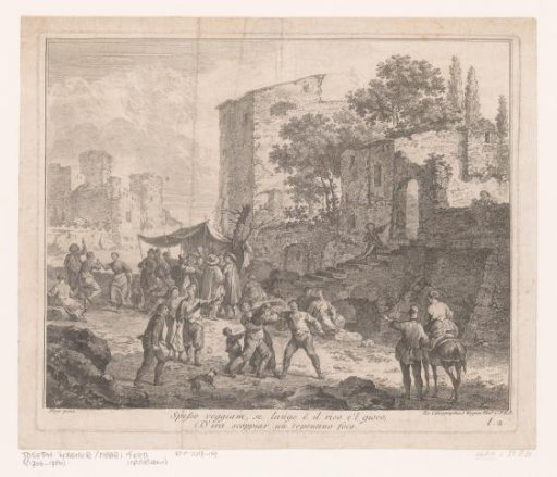 Landscape with a group including two men in a fight