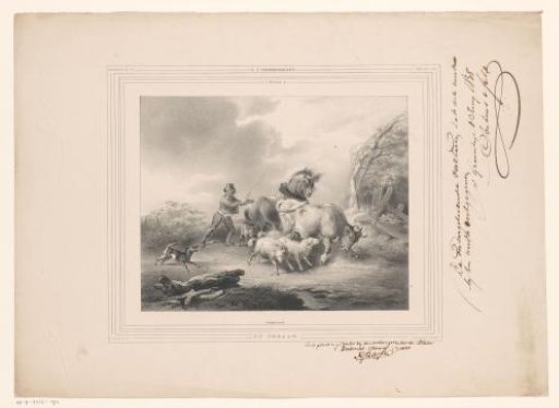 Farmer with his animals fleeing a hurricane