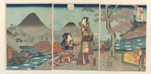 The moon reflected in the rice fields of Shinano