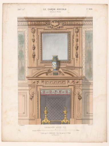 Chimney piece with mirror and vase
