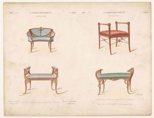 Chair, benches, and stool