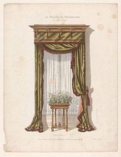Vase with flowers before a window with curtains