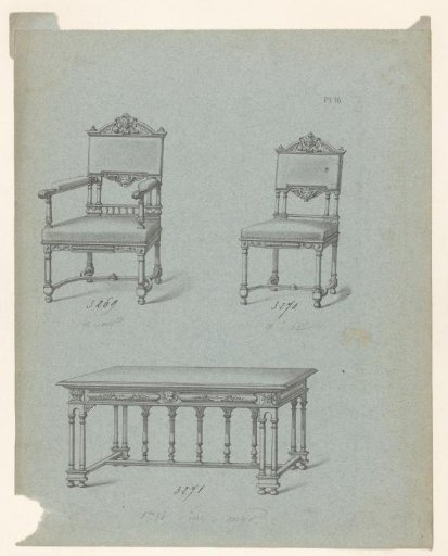 Armchair, chair, and table