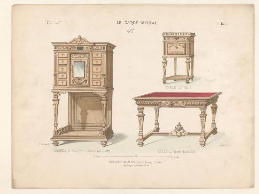 Jewelry cabinet, nightstand, and table